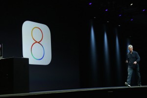 Apple CEO Tim Cook introduces the IOS 8 operating system during his keynote address at the Worldwide Developers Conference in San Francisco, California