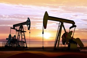 oil pumps on sunset