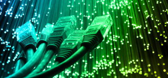 Network cable with Fiber optics light internet concept