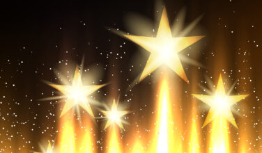 Hollywood Stars rise up to glory on gold background. Golden cinematography entertainment industry backdrop