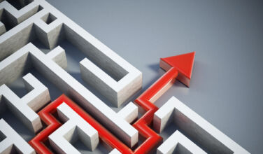 The solution exit labyrinth arrow