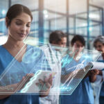 Novo Holdings inks first China medtech deal amid Asia ramp-up Doctor, woman and tablet in hospital with holographic ux for telehealth, medical innovation and dna study. Medic, mobile touchscreen for typing on app for data analysis, 3d hologram ui and research