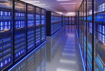 Shot of Data Center With Multiple Rows of Fully Operational Server Racks. Modern Telecommunications, Artificial Intelligence,server room,3d rendering