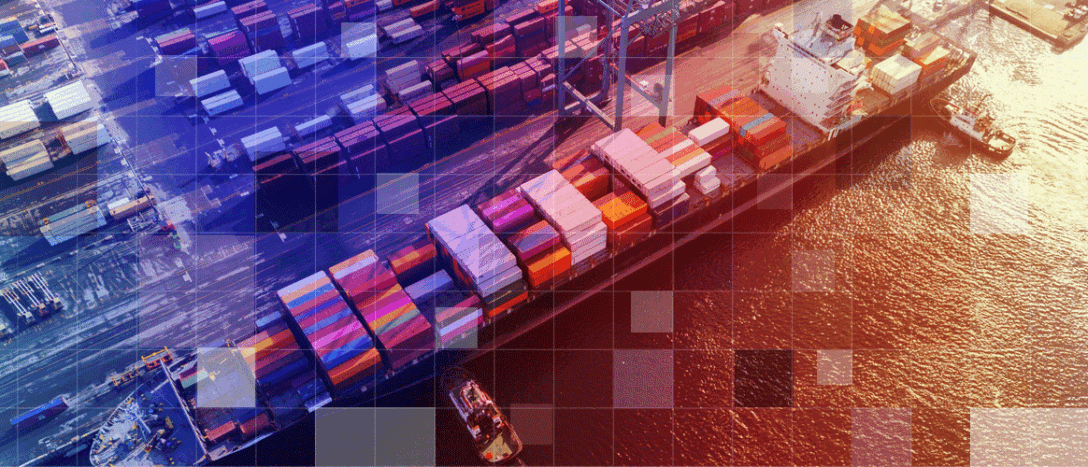 T9_PM2030_Deglobalisation_harbour A container ship in dock for the Private Markets 2030 deglobalisation theme