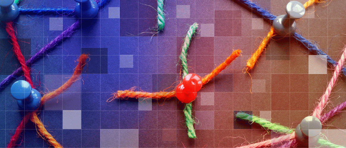 Strings have frayed and severed between pins in a depiction of deglobalisation