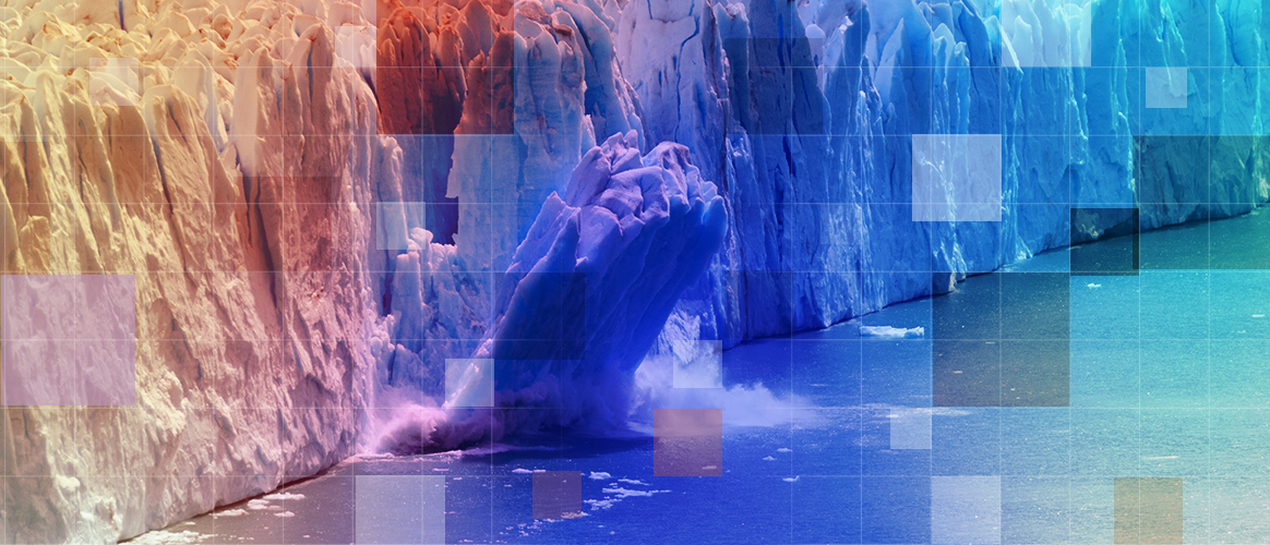 Climate change is causing glaciers to melt and fall into the ocean, to illustrate the Private Markets 2030 Sustainability theme