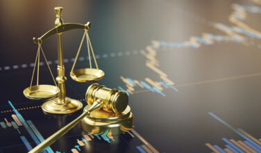 Europe drawing capital as dealmakers weigh US tariff uncertainty, says Lincoln International; Permira found increased strategic interest for Evelyn, says Chris Pell A courtroom gavel and golden scales of justice on a financial analysis chart, representing legal and economic themes.