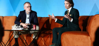 Hellman & Friedman CEO Patrick Healy chats with PEI Group's Philip Borel at Nexus 2026.