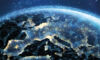 A digital rendering of the view of Europe from space