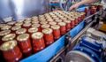 Sauces in bottles at a manufacturing plant.
